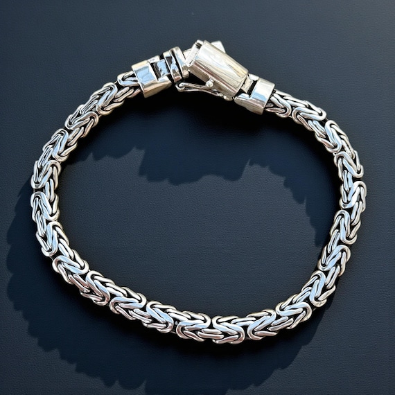 925 Silver Byzantine King Chain Bracelet, 5MM Chain Bracelet