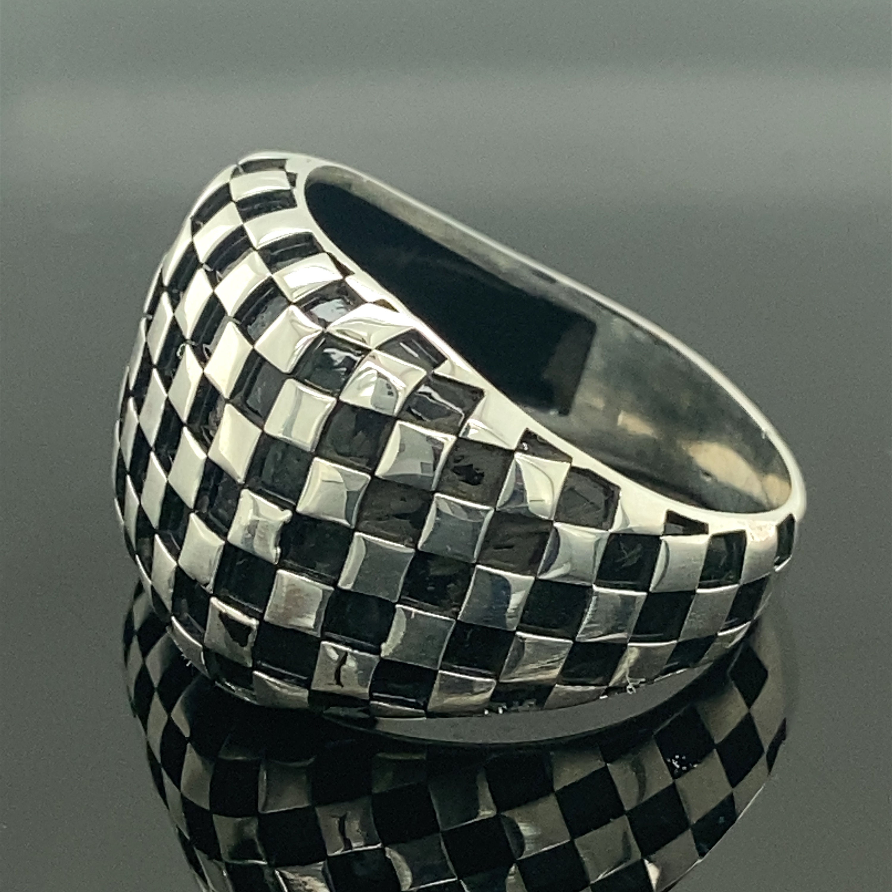 Silver Handmade Checkered Ring , Racing Design Ring , Silver Men Band ...