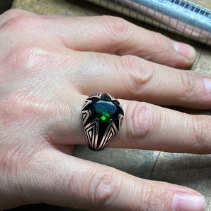 Men Emerald Stone Ring , Natural Emerald Ring , Vintage Style Ring , Man Minimal Ring , Ottoman Style Ring , 925k Sterling Silver Ring
