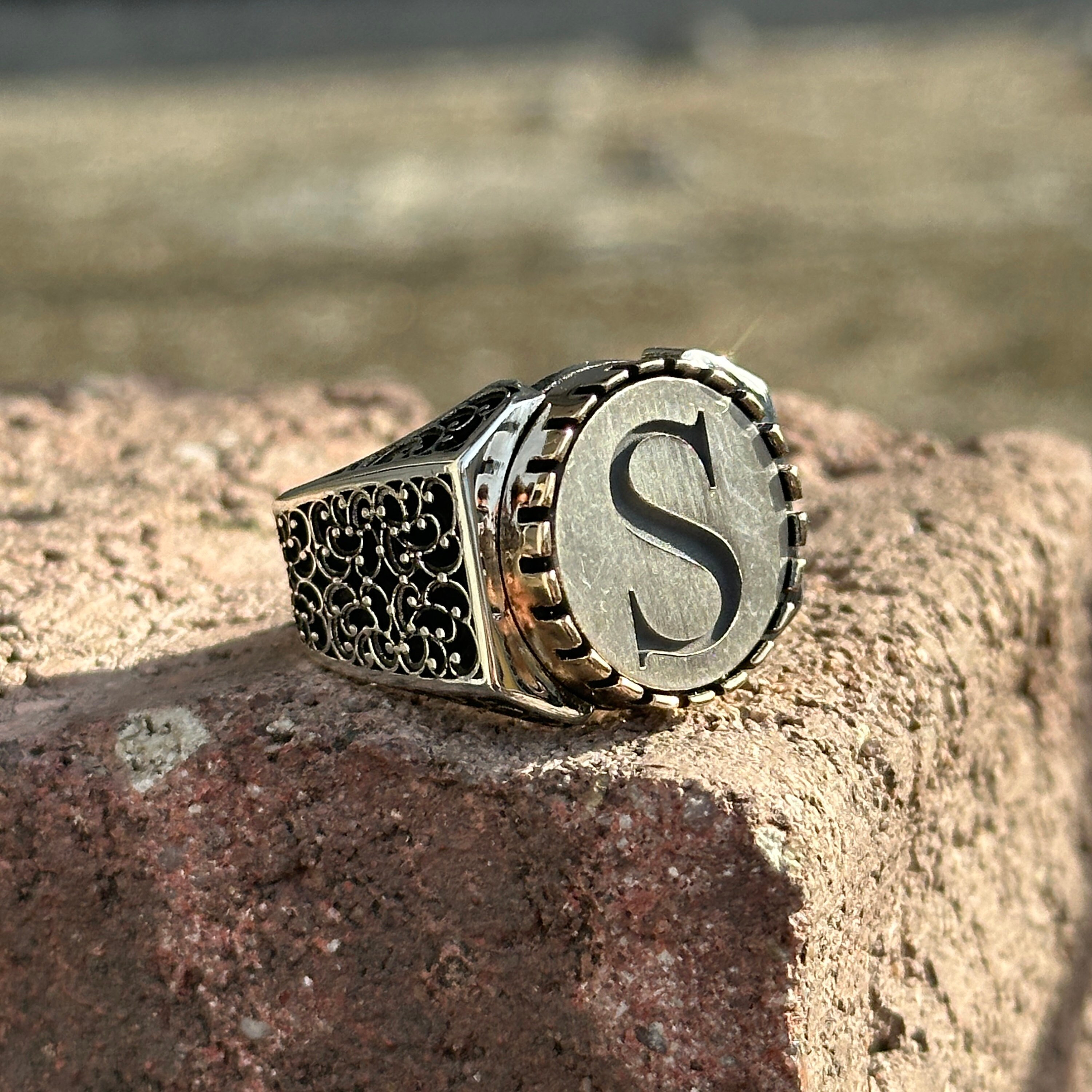 Buy Gold Plated S- Initial Enamelled Ring by MNSH Online at Aza Fashions.