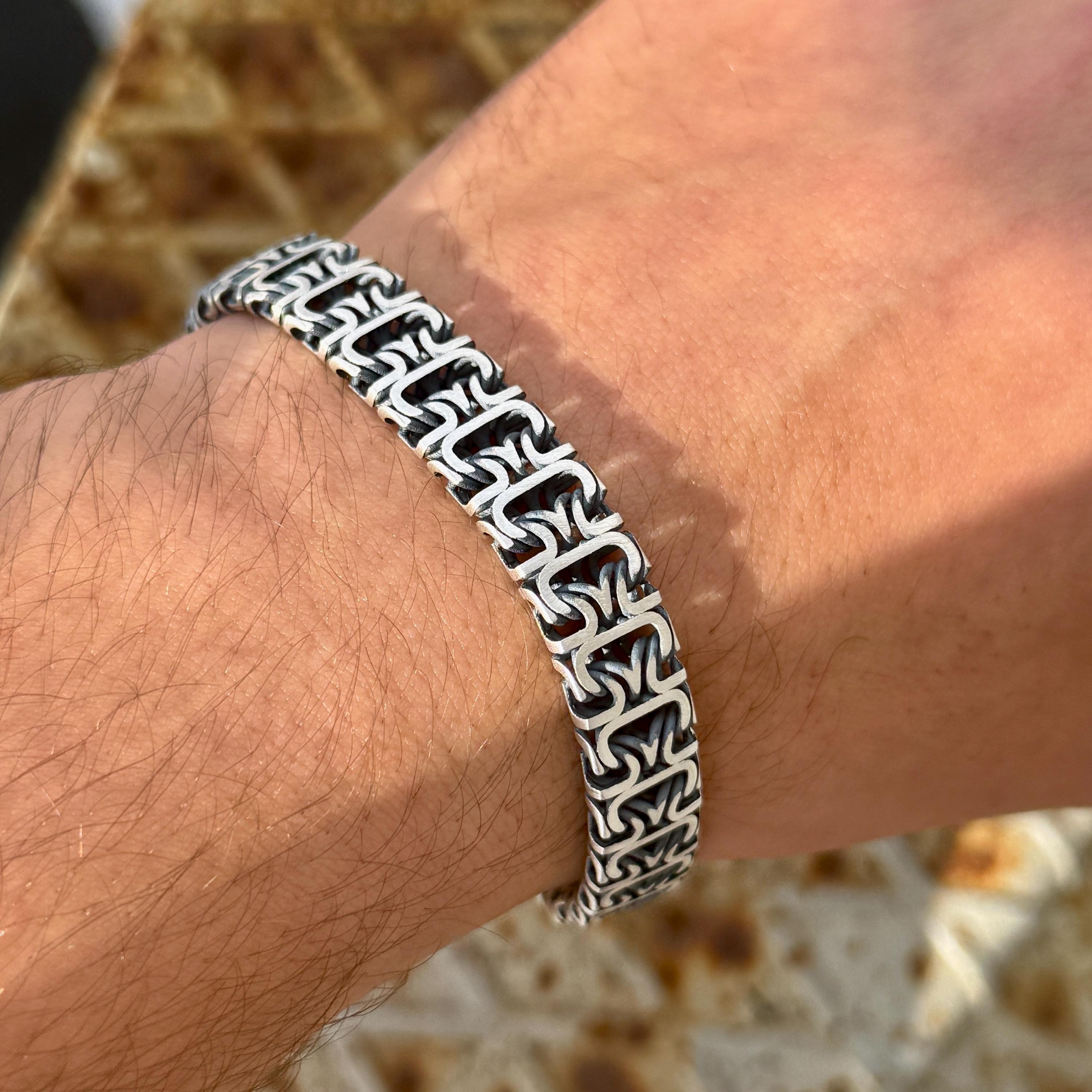 Silver Handmade Chain Celtic Bracelet, Knitted Men's Bracelet