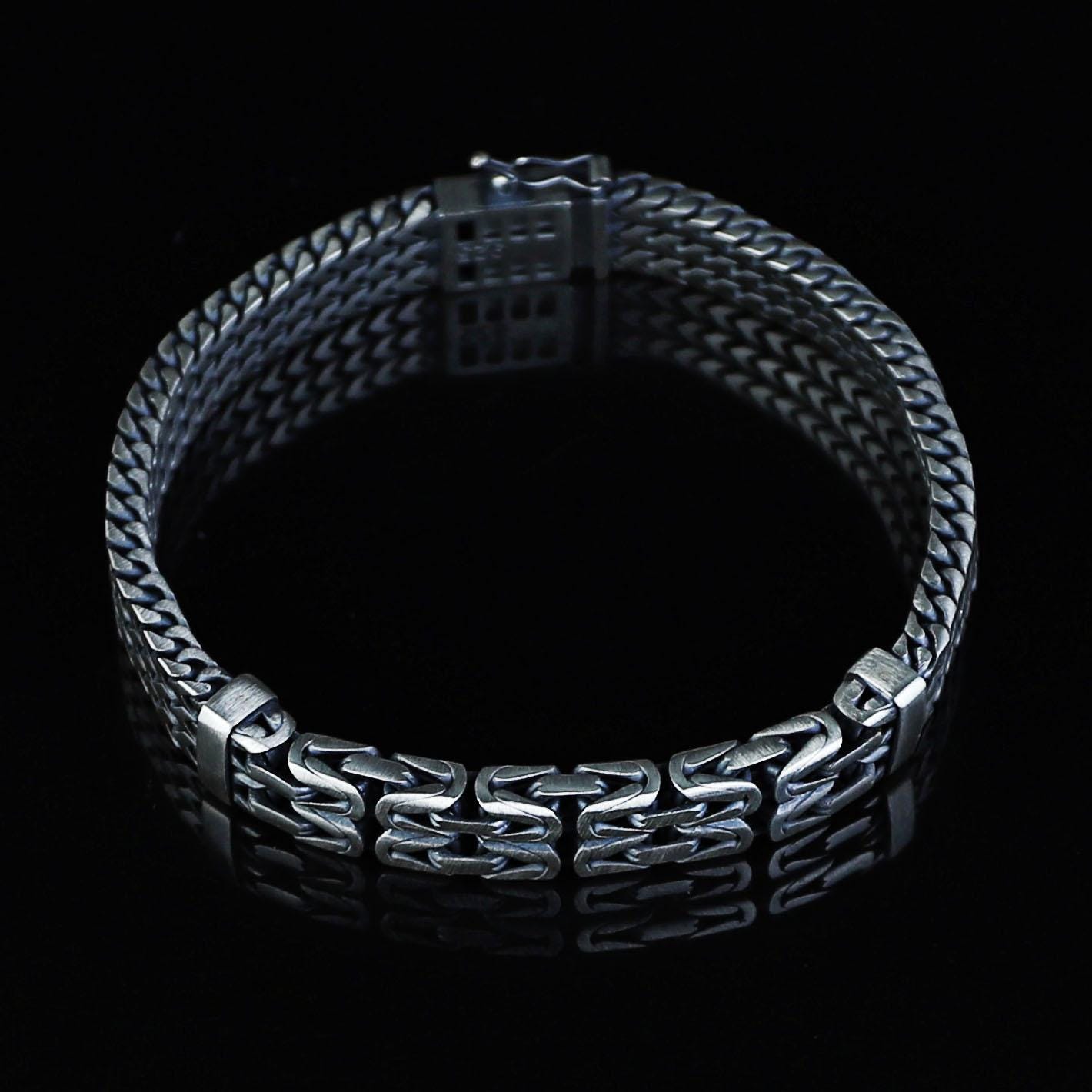 925 Sterling Silver King Chain Bracelet, Byzantine Chain and