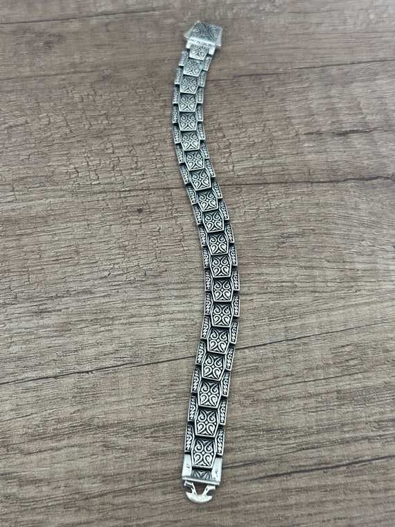 Men Silver Thick Bracelet , Handmade Engraved Bracelet