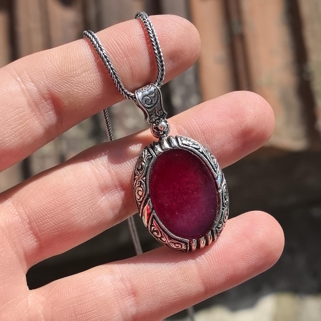Buy Silver Ruby Stone Pendant, Engraved Ruby Stone Necklace, Men Engraved  Handmade Pendant, Men Silver Necklace, 925 Silver, Gift for Men Online in 