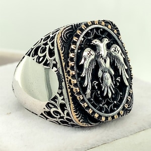 Silver Eagle Ring , Men Handmade Double Headed Eagle Ring , Ottoman Seljuk Eagle Ring , 925k Sterling Silver Ring , Gift For Him