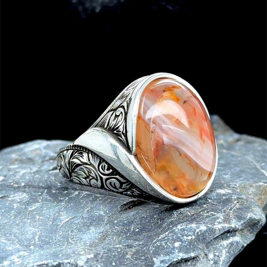 Bague En Pierre Naturelle Agate Marron Taille 60 (T20) - Neuf Avec étiquettes - Marque Gemmes De L'Ursuya