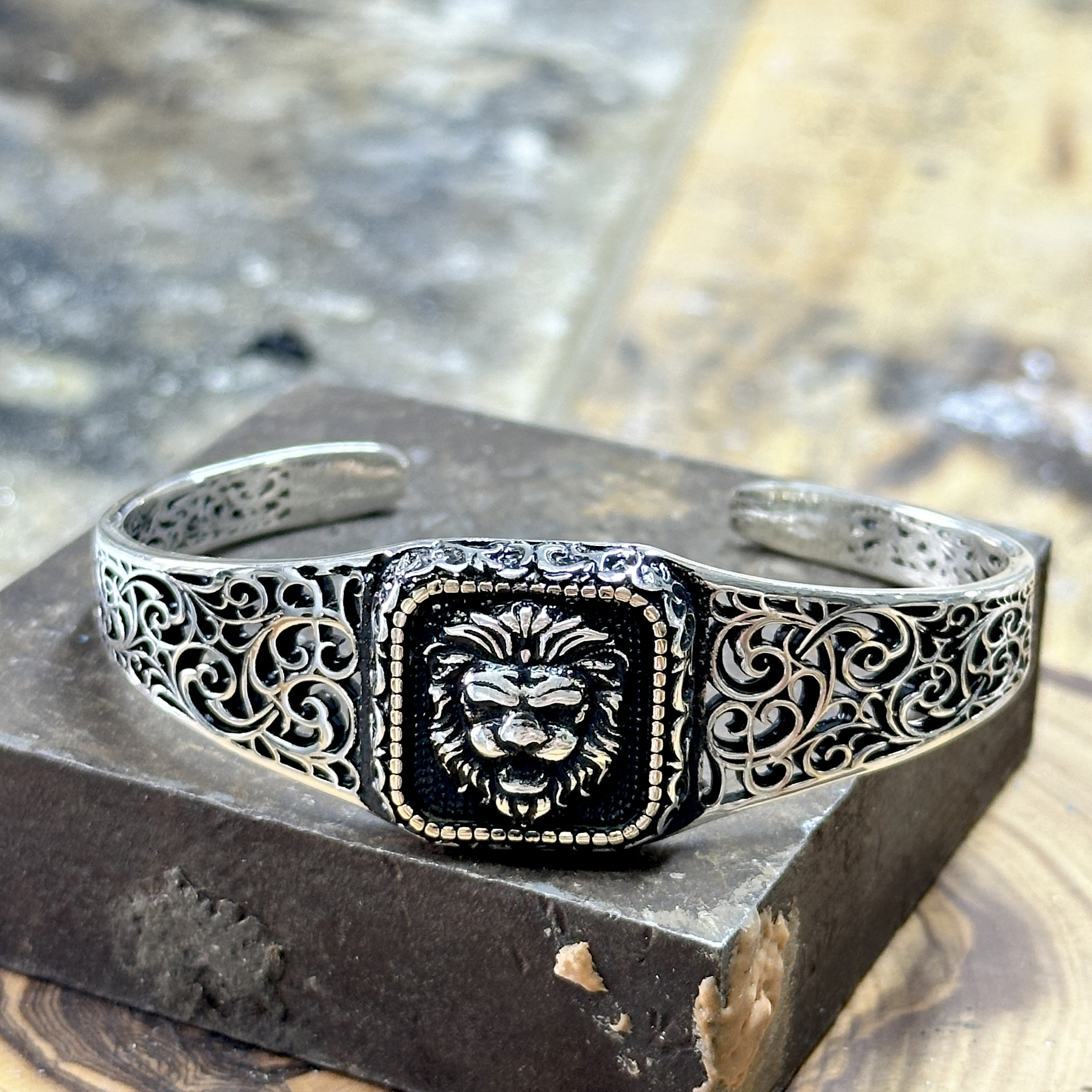 silver bracelet lion head staring 刻印 S925 Sterling Silver Men's