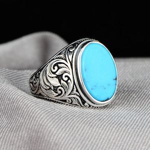 Turquoise Men Silver Ring Pen Men's Ring turquoise Men - Etsy