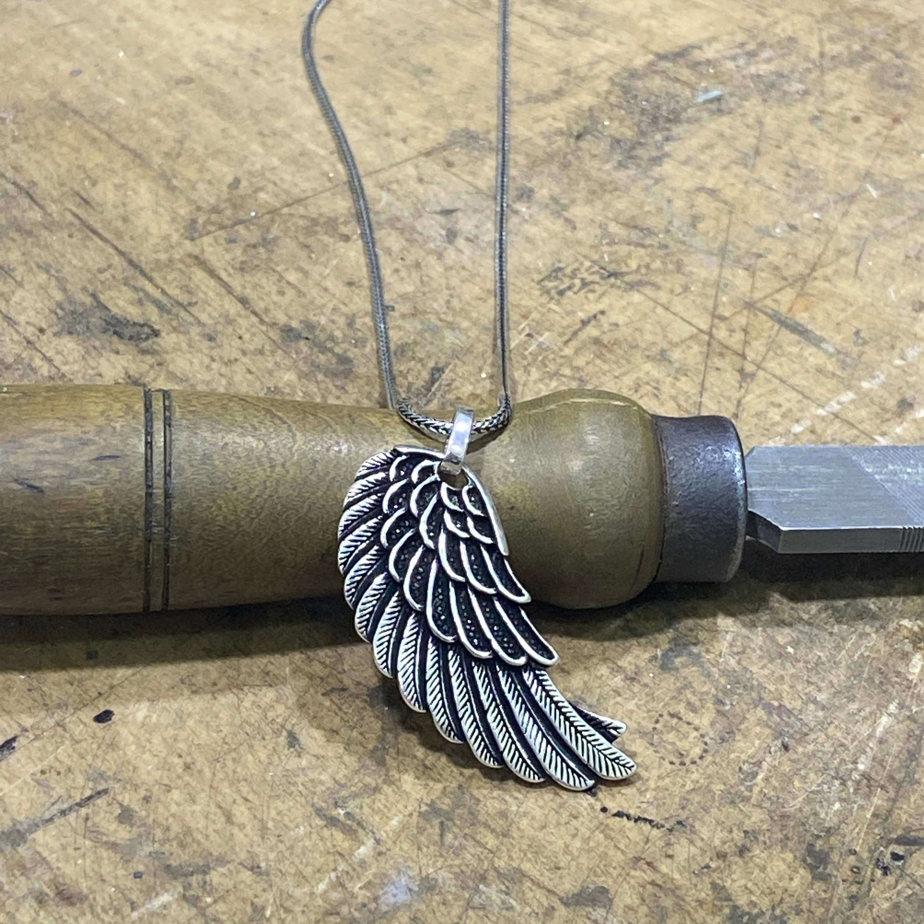 925 Sterling Silver Angel Wing Necklace , Unisex Handmade
