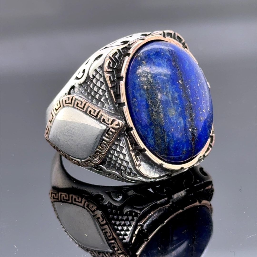 ライオネルRING大 Silver925 Men Natural Lapis Lazuli Ring, Silver Handmade Lapis Ring , Blue