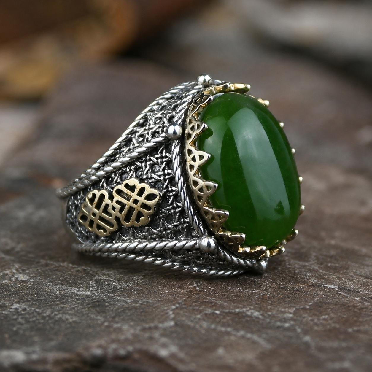 【Silver925×メテオ】MATERIA BR｜シトリン｜ブレスレット Silver Jade Stone Ring, Turkish Handmade Men Green Jade Stone Ring