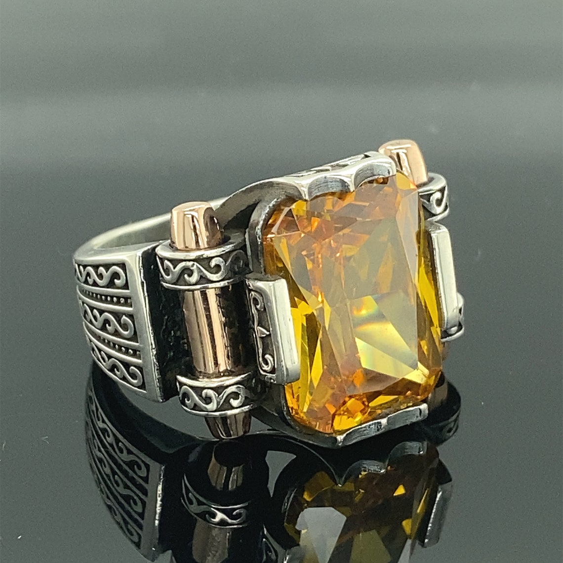 Sterling Silver Ring Yellow Citrine Stone Ring Turkish - Etsy