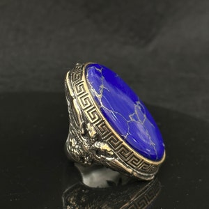 Man Natural Lapis Lazuli Ring, Silver Eagle Ring , Ottoman Style  Blue Lapis Lazuli Men&#39;s Ring,  925k Sterling Silver Ring , Gift For Him