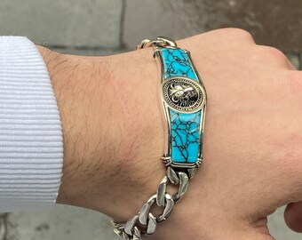 シルバーライオンブレスレット、ハンドメイドライオンヘッド