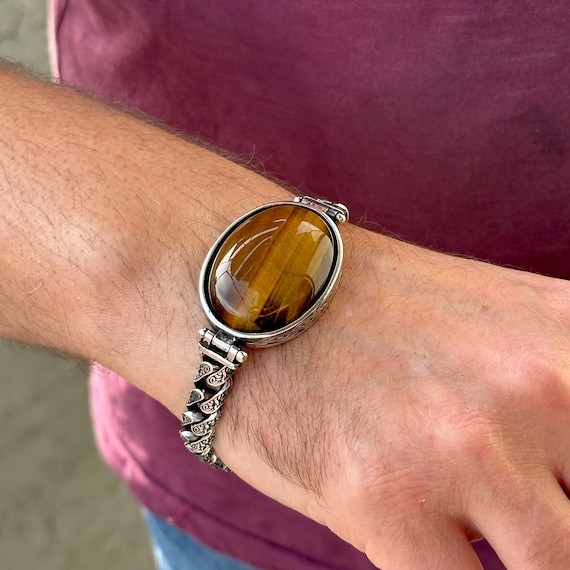SILVER925 TIGER EYE BRACELET/シルバー/ブレスレット Natural Tiger's Eye Bracelet in 925 Sterling Silver