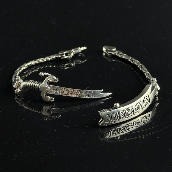 PRY/ Signet Bangle silver925 プライ シュウト Silver Zulfiqar Sword Bracelet, Byzantine Chain Sword Bracelet, Hz