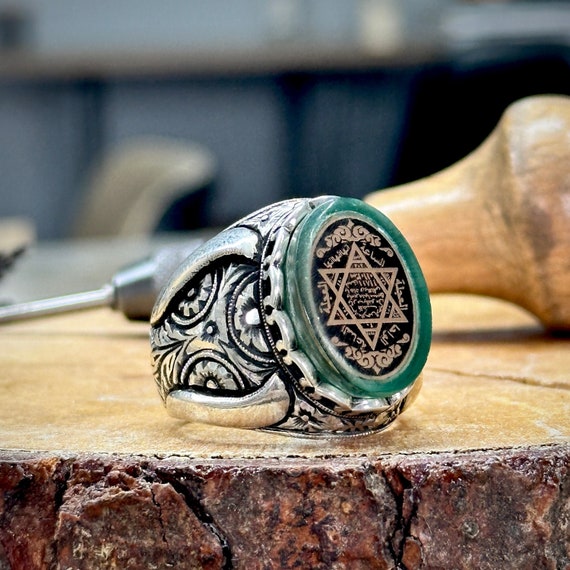 Sello de plata grabado del anillo de Salomón, anillo de hombres