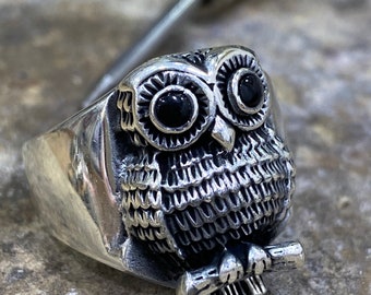 シルバーフクロウ天使の羽鳥リング、フクロウリング925kスターリング