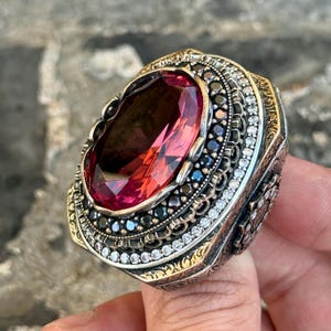 Handmade Sultanite Ring, Ottoman Style Large Ring, Color Changing Sultanite Ring, Turkısh Handmade Ring, Gift For Him, Turkish Jewelry