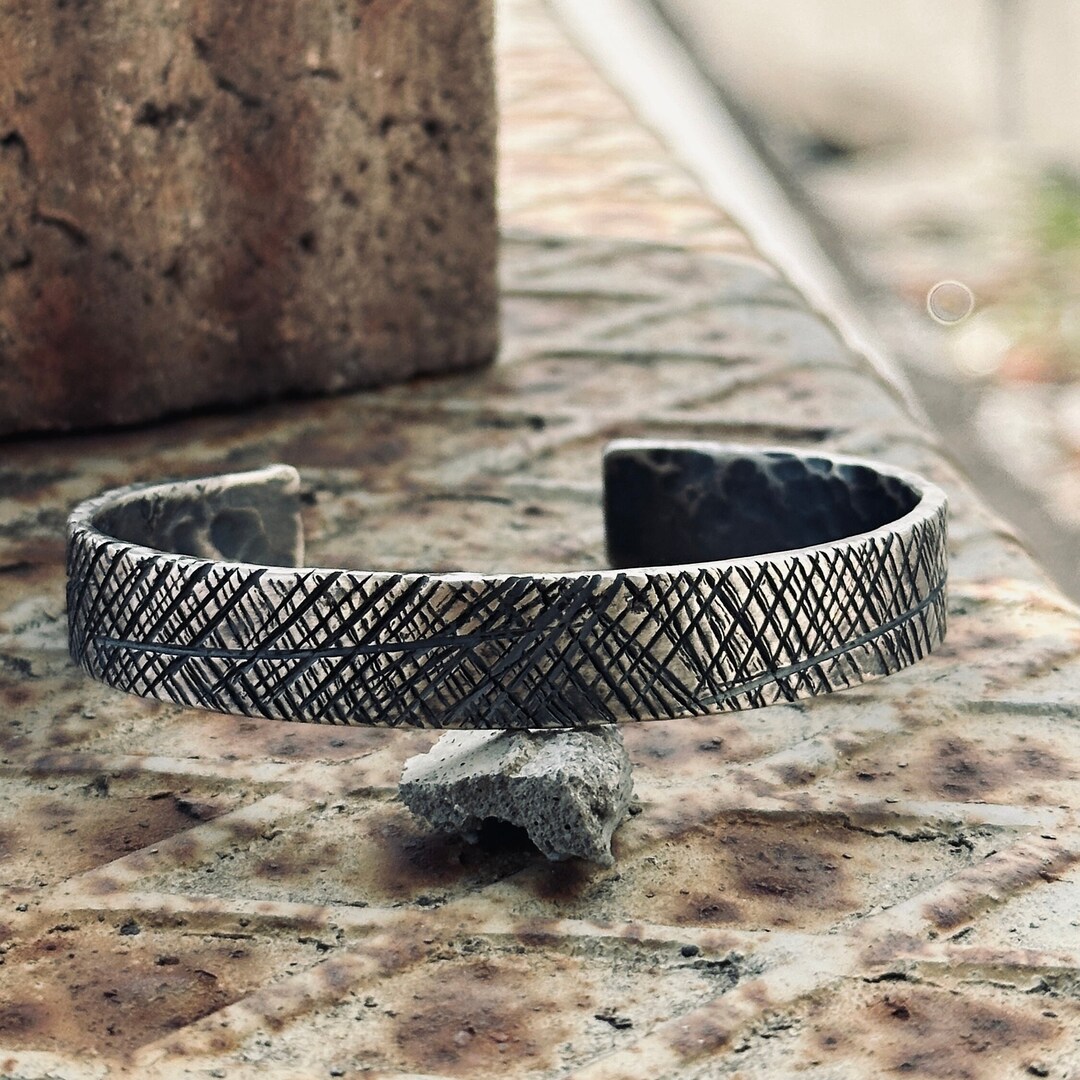 925 Sterling Thick Cuff Bracelet , Engraved Bracelet , Handmade Cuff