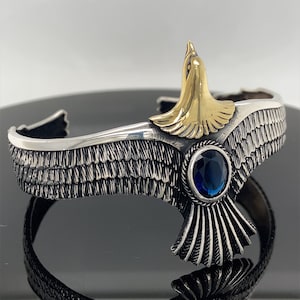 Unisex Silver Eagle Bracelet , Sapphire Stone Bracelet ,Wildlife Eagle Bracelet ,  Unisex Eagle Bracelet , 925k Sterling Silver Bracelet