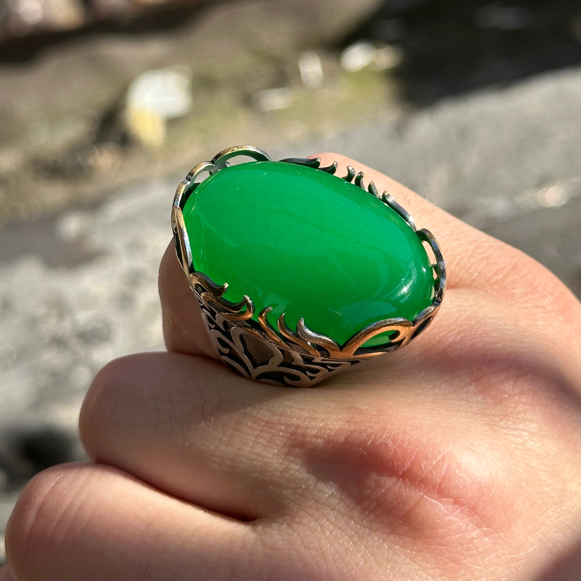 翡翠宝石 メンズ 指輪 緑 シルバー Mika-Jewelry-SH09 特売 シルバー