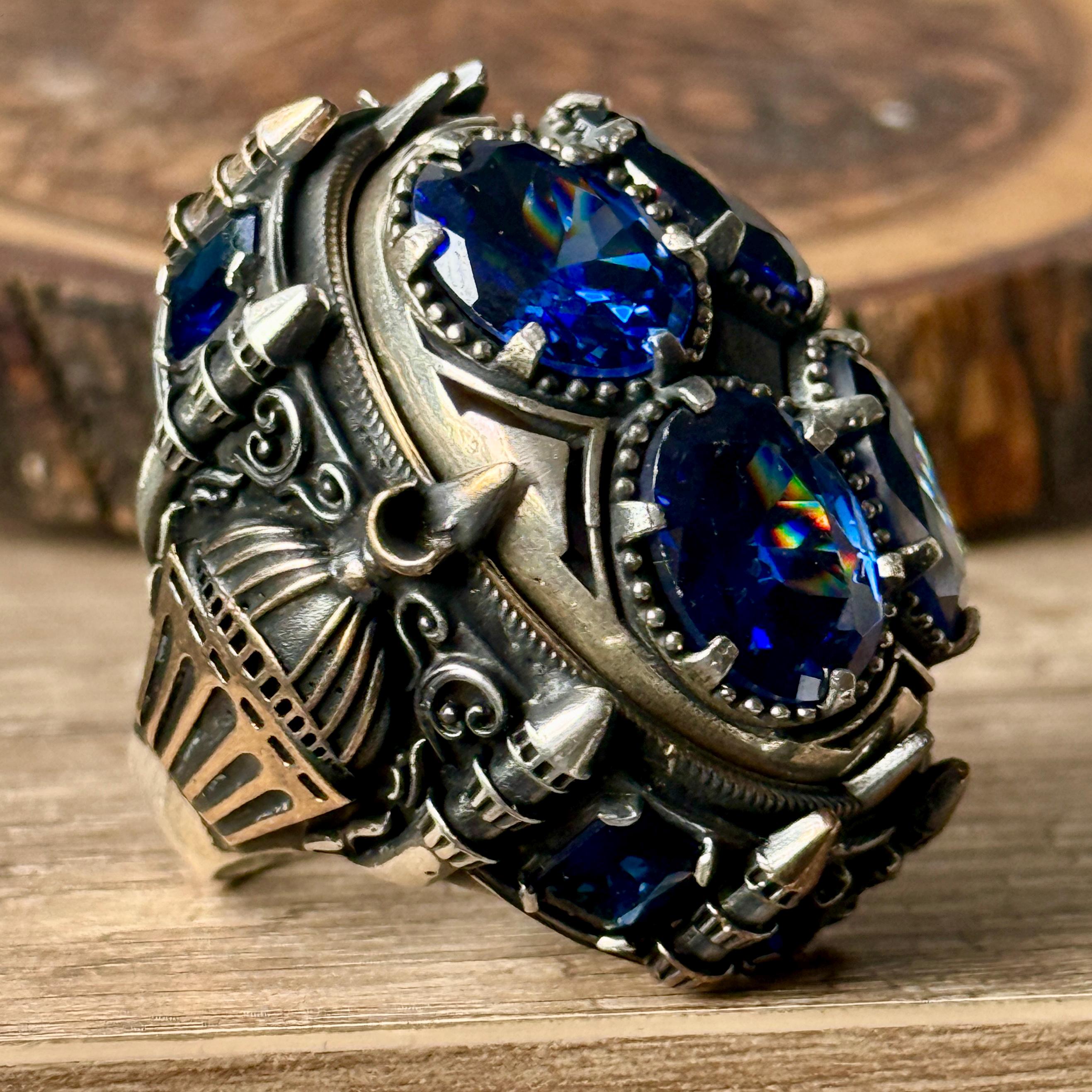 トルコ製ハンドメイドサファイア宝石リング、大きなモスクイスラム
