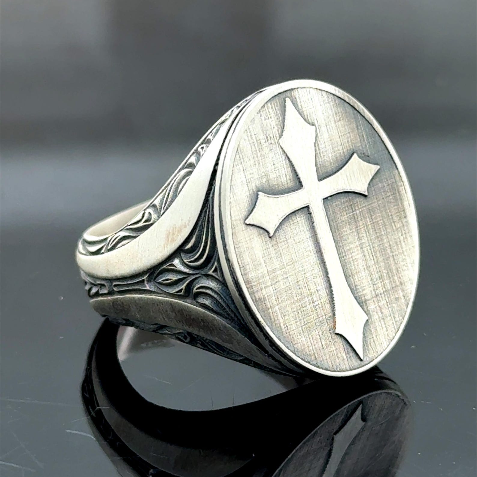 Silver Cross Signet Ring, Silver Handmade Christian Rings, Cross ...
