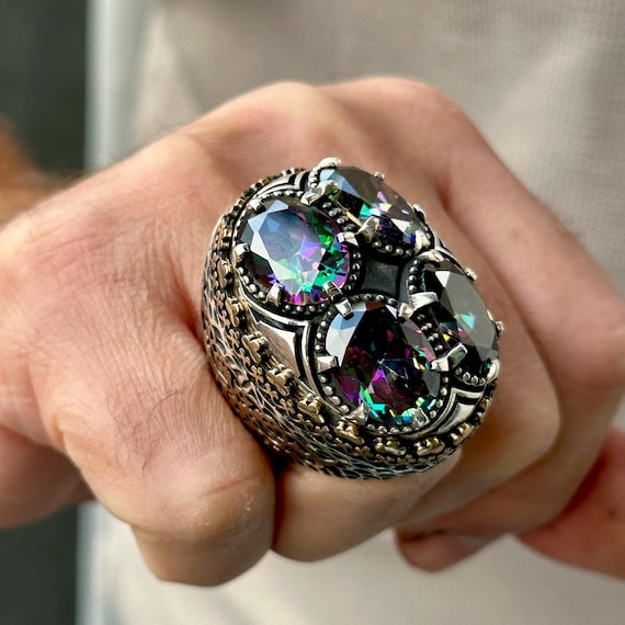 Colorful Mystic Topaz Stone with Purple, Green, and Blue Handmade Sterling Silver Colorful Mystic Topaz Stone with Purple, Green, and Blue Handmade Sterling Silver