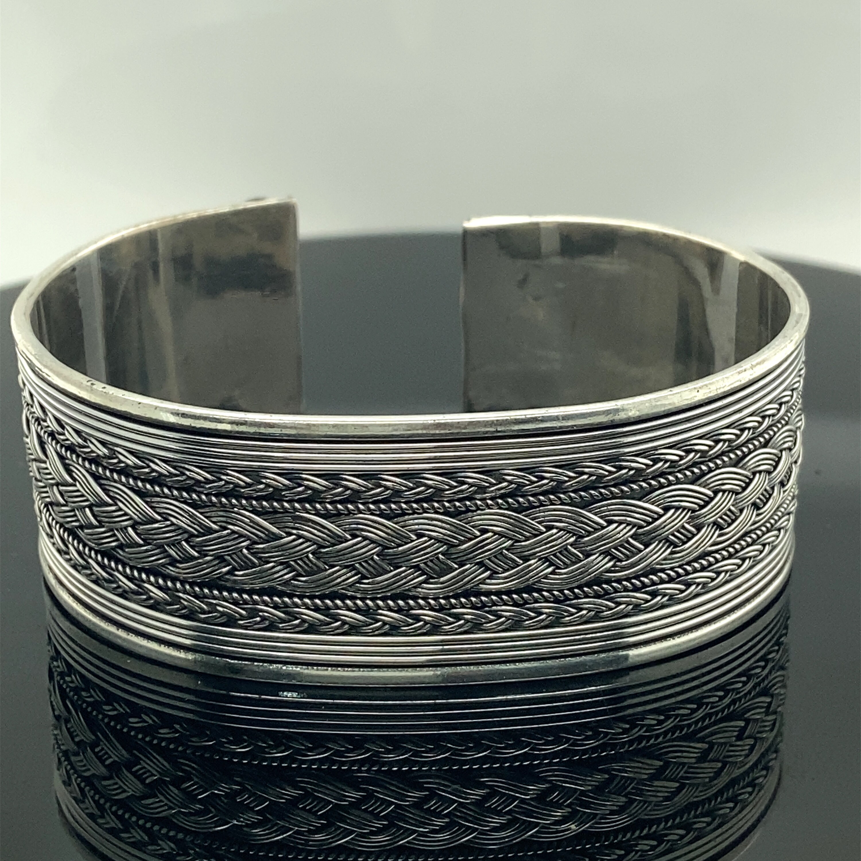 ブレスレット BLENDOFF Inlay texture cuff bracelet silver 925 Thick Sterling Silver Bracelet , Cuff Bracelet 22mm , Silver