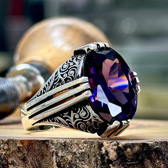 Anillo de hombre de amatista de plata anillo hecho a mano para hombre anillo de amatista