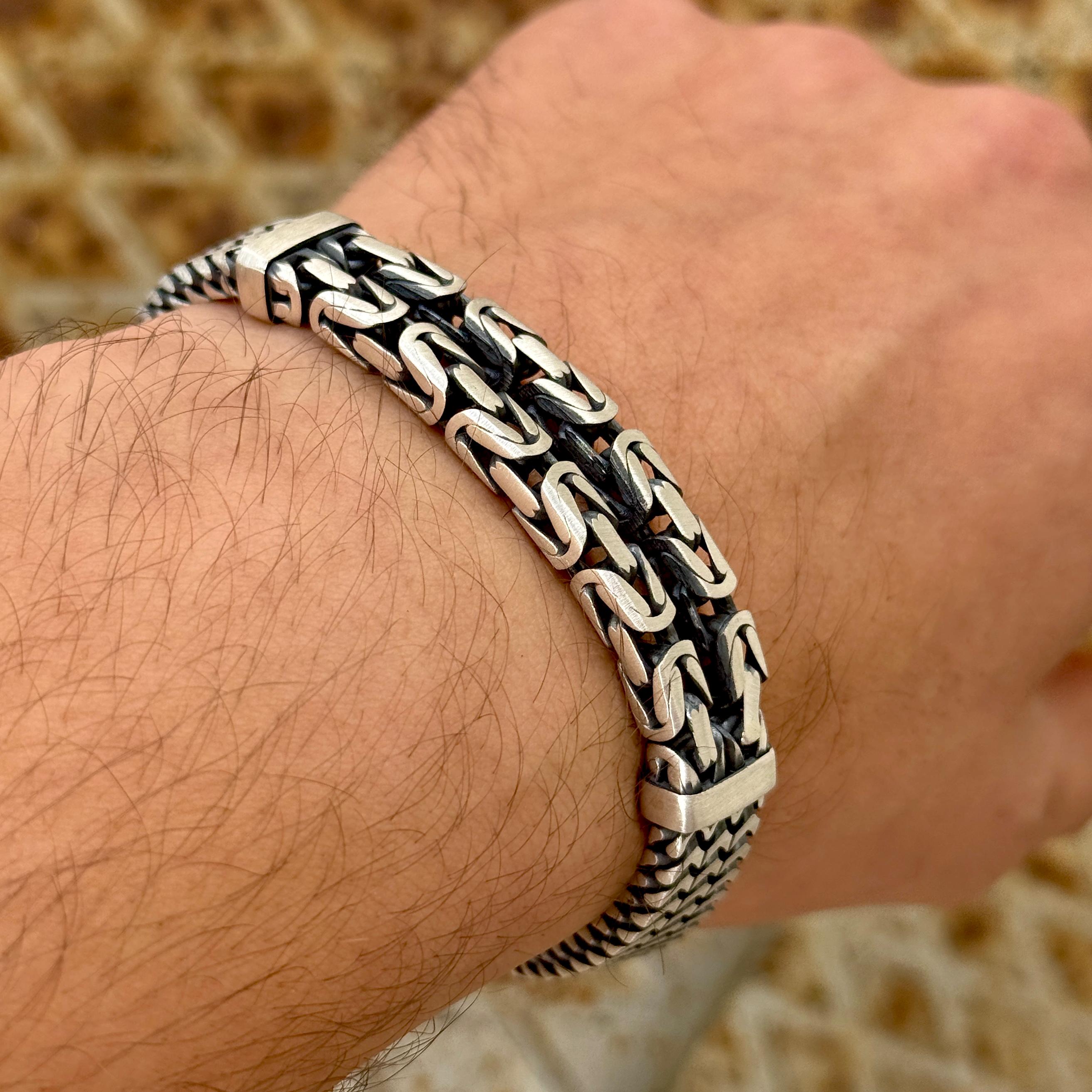 925 Sterling Silver King Chain Bracelet, Byzantine Chain and