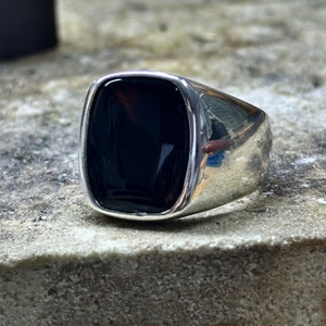 Silver Black Onyx Signet Ring , Mens Classic Square Ring, Wedding Ring For Men, Silver Signet Rings, 925k Sterling Silver Ring, Gift For Him