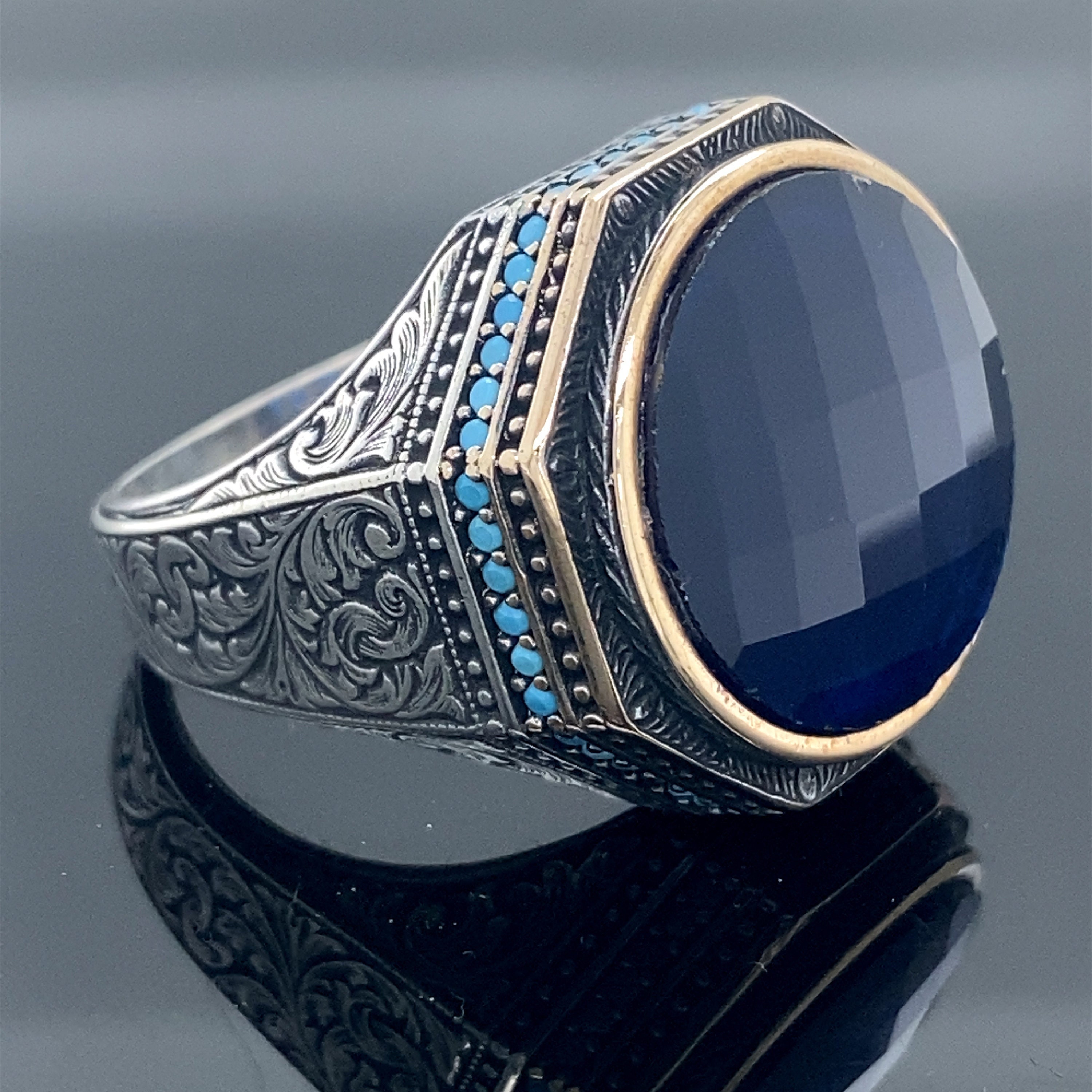 Tungsten Black & Blue Men's Ring - Joancee Jewelry
