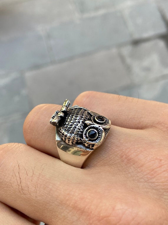 Silver Owl Angel Wings Bird Ring, Owl Ring 925k Sterling