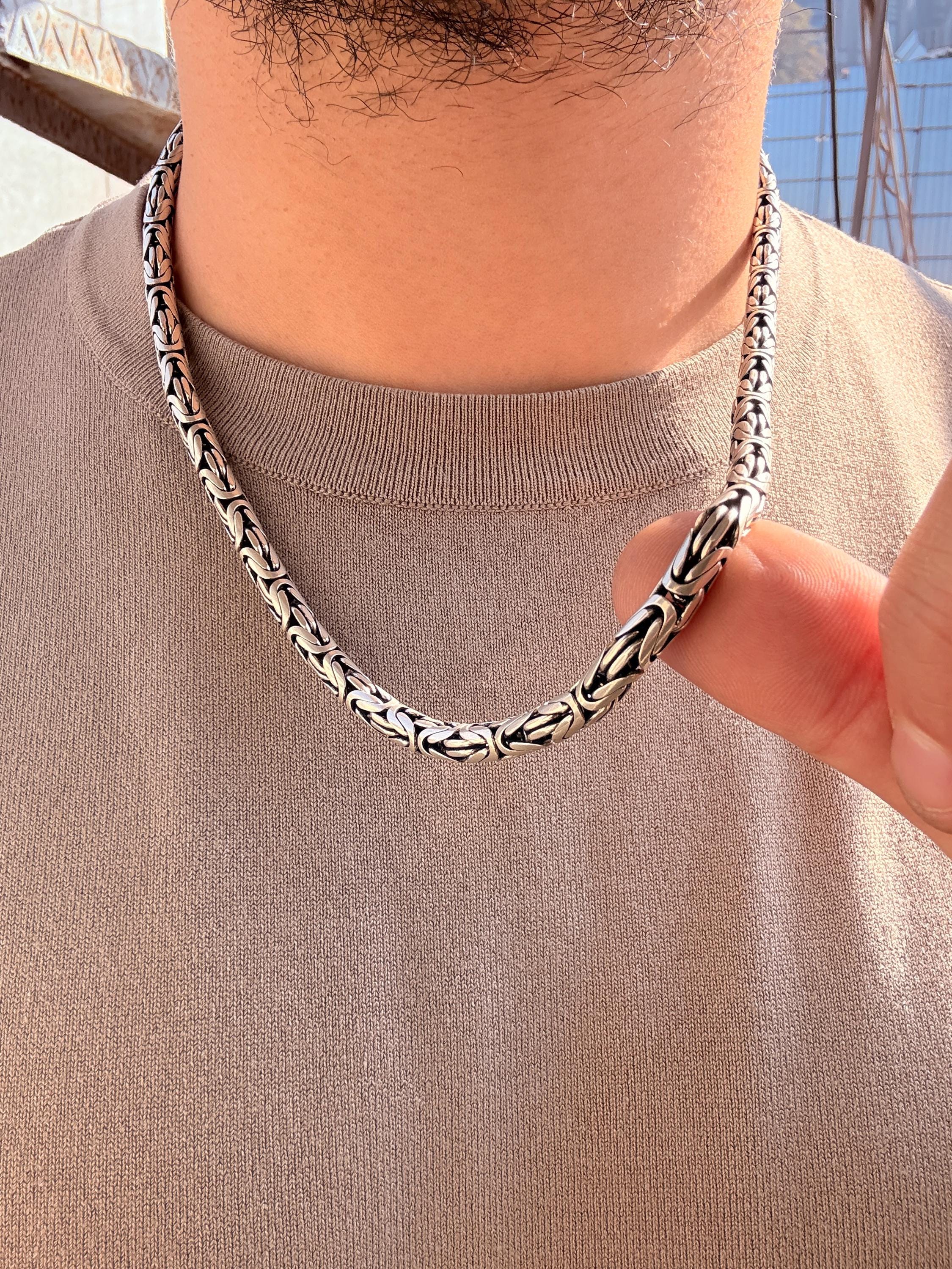 スターリングシルバー 6mm ビザンチンチェーン、バリラウンドキング