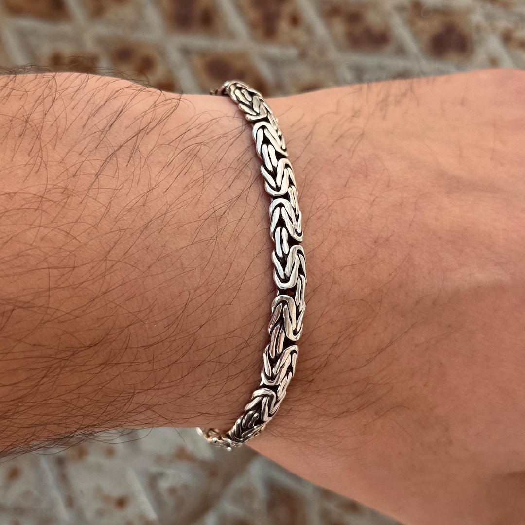 925 Silver King Chain Bracelet, Bali Chain Byzantine Bracelet