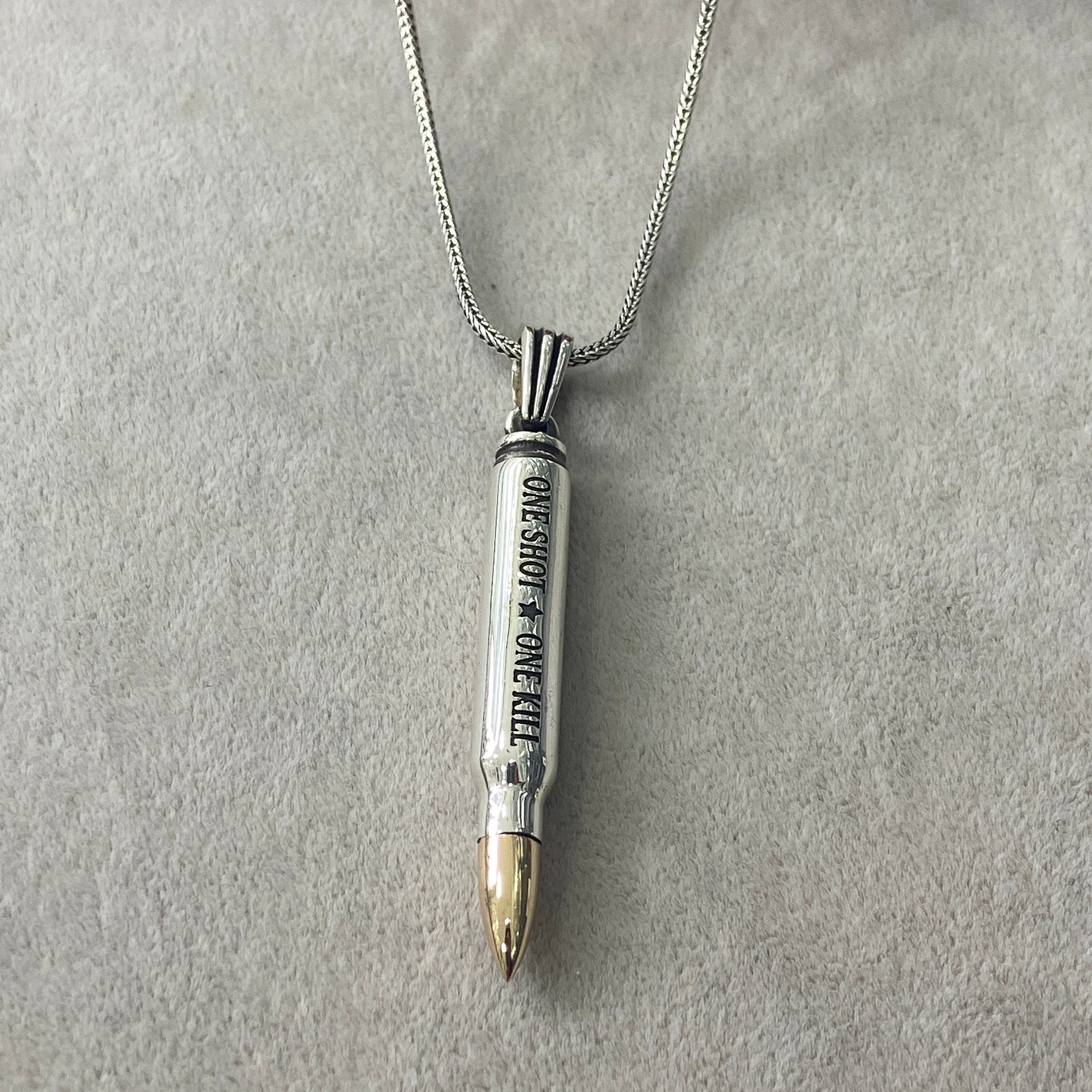 Silver Bullet Necklace , Rifle Bullet Necklace , Armed Forces