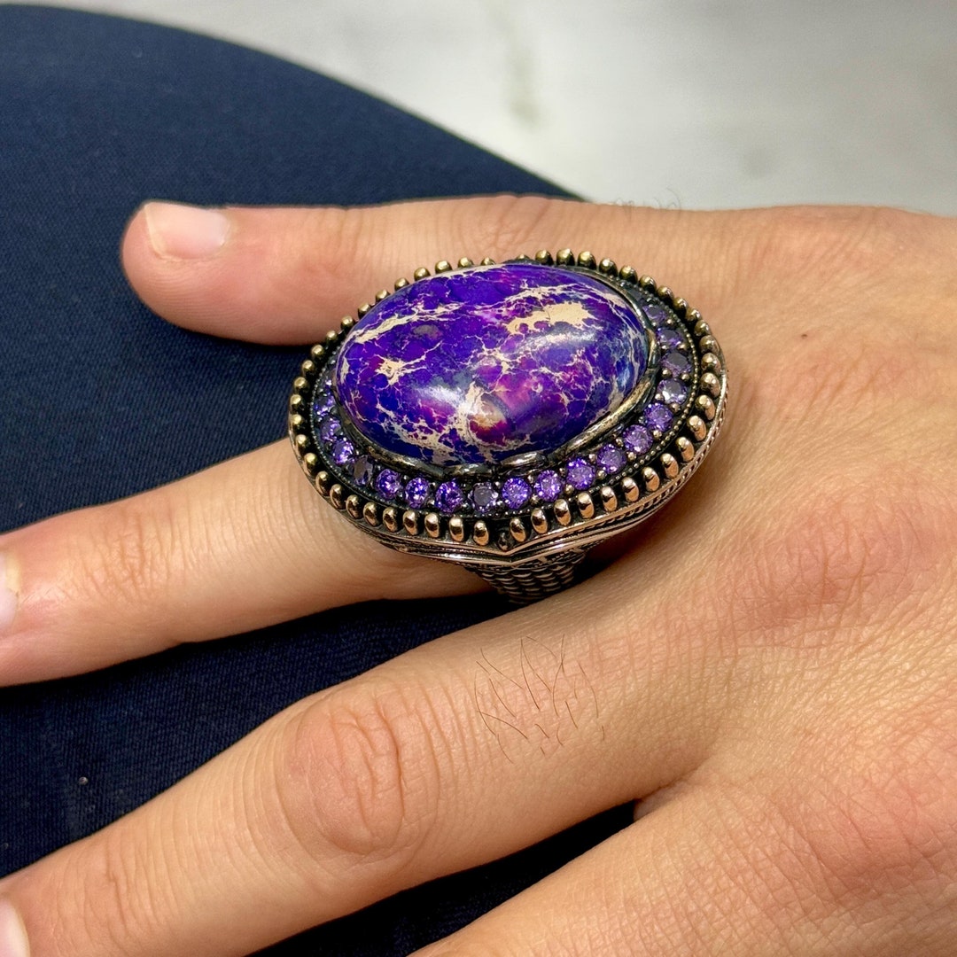 Large Cheap Men's Rings Men Silver Handmade Large Ring, Large Amethyst Ring , Man Silver Big ...