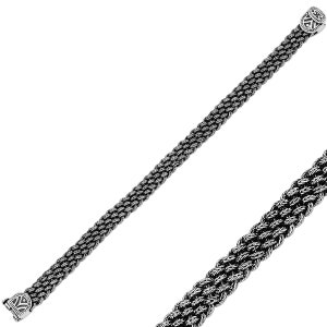 May include: A silver bracelet with a braided chain design and decorative end caps.