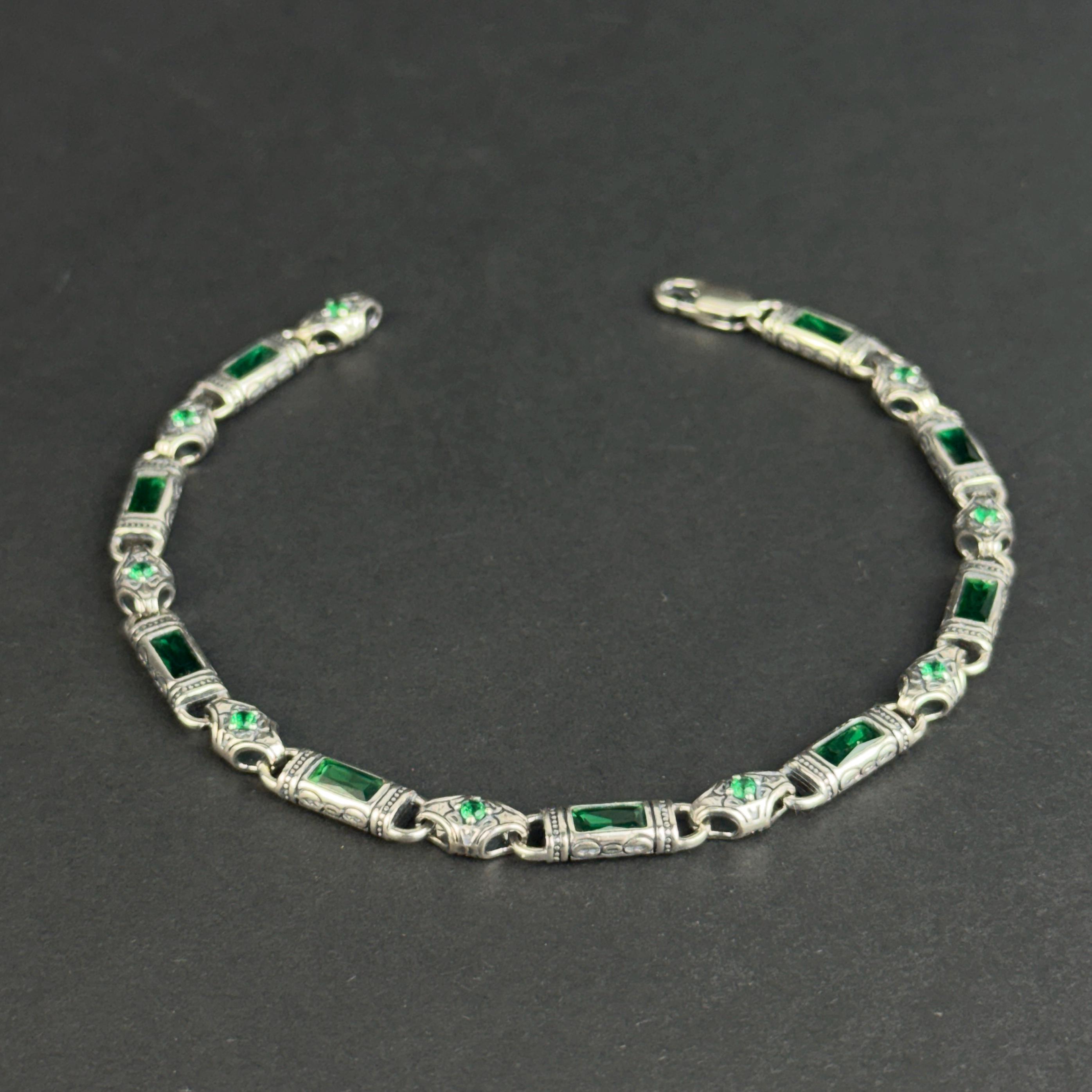 Bracelet fin Argent Emeraude et barrette de perles - La Petite Tribu