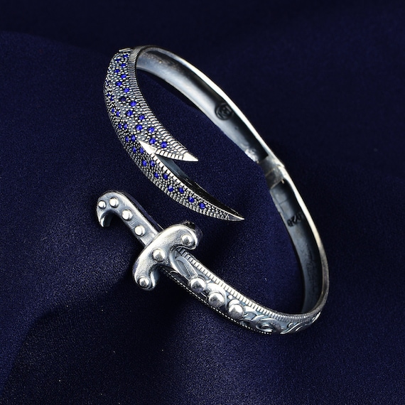 アクセサリー Nullus sword bracelet Silver Handmade Sword Bracelet , Sapphire Stone Zulfiqar Bracelet