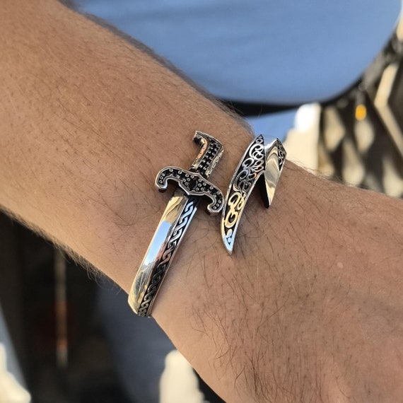 Men Silver Sword Bracelet ,silver Zulfiqar Bracelet , Silver Cuff