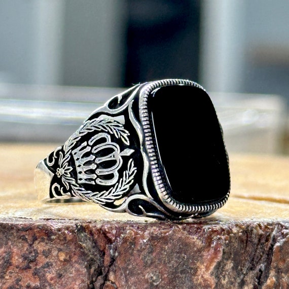 Men Silver Onyx Ring, Handmade Natural Black Onyx Ring, Silver
