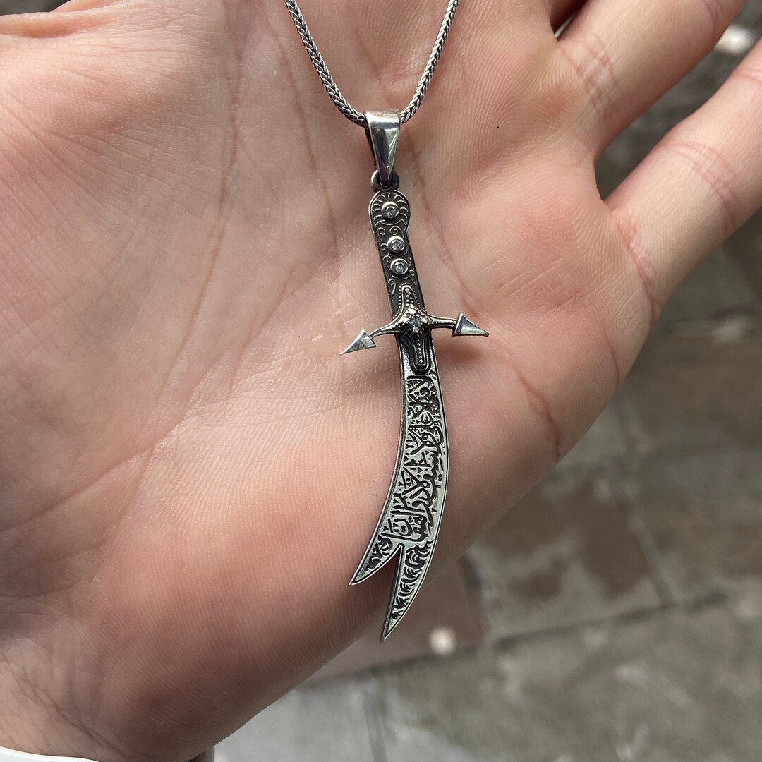 国内で当店のみ CFIERCE - Sword Necklace Silver Zulfiqar Necklace , Handmade 925 Sterling Silver