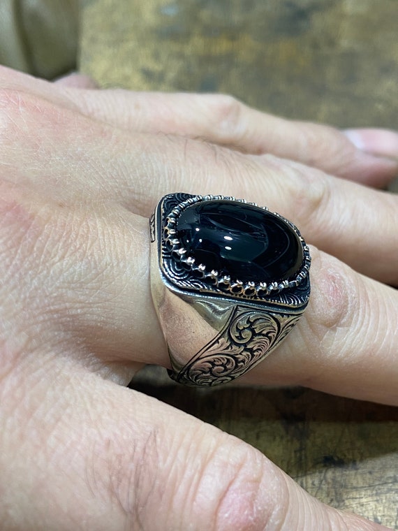 Handmade Ring Supreme Onyx Pinky Ring Man Handmade Ring Silver