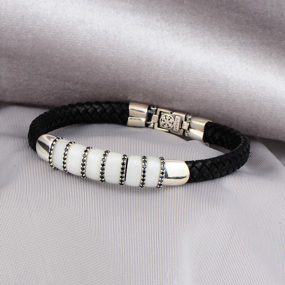 Rockyu Men's Braided Leather Bracelet – 3 Strand, Stainless Steel, Bead Charm, Hypoallergenic, Gift For Him - View #2