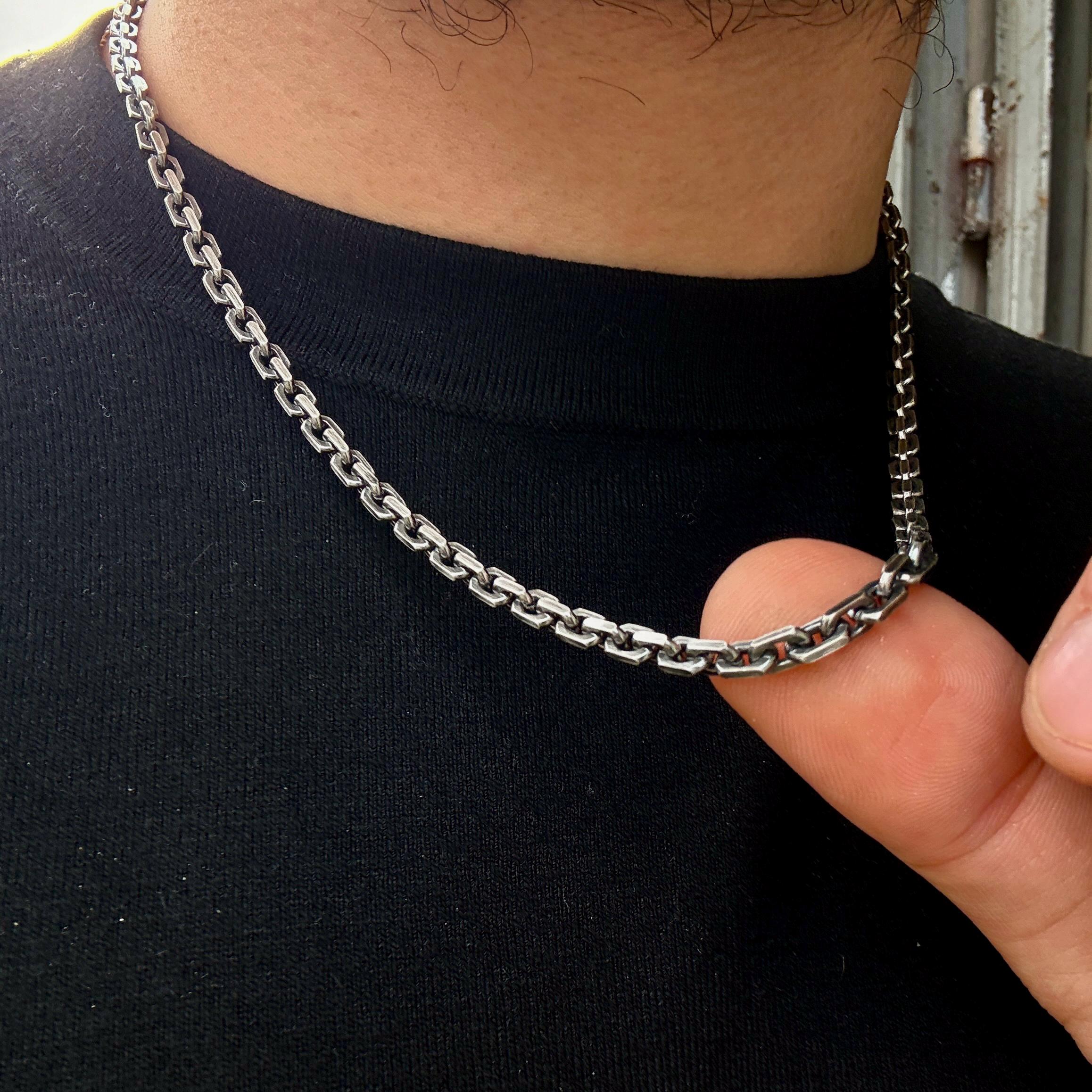 Silver Oxidized Anchor Chain Necklace, Cable Link Anchor Chain