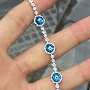 Evil Eye Bracelet , Nazar Silver Tennis Bracelets, Turkish Evileye Bracelet , Evil Eye Silver Bracelet, 925k Sterling Silver Bracelet
