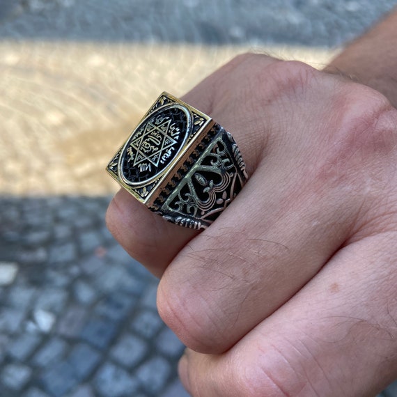 ソロモンの四角い印章リング、シルバーソロモンの印章保護リング